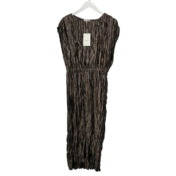 LAFAYETTE 148 WOMENS SMALL PLISSE GATHERED WAIST MIDI DRESS PEWTER METALLIC NEW - Picture 4 of 13